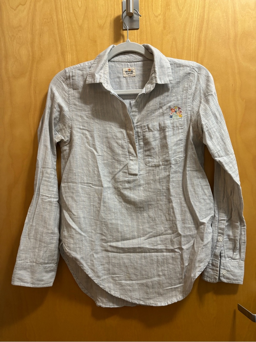 Marine Layer Striped Long-Sleeve Shirt with Embroidered Detail